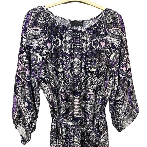 Lane Bryant Paisley Print Belted Maxi Dress Size 22 Boho 3/4 Sleeve Party Satin - Picture 2 of 8